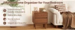Mid-century solid walnut nightstand with drawer in bedroom setting