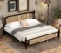 Goldoma King Size Wooden Bed Frame with Rattan Headboard and Footboard, Central Support Platform, No Box Spring Needed
