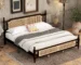Goldoma King Size Wooden Bed Frame with Rattan Headboard and Footboard, Central Support Platform, No Box Spring Needed