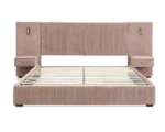 Goldoma Modern Convertible Upholstered Bed Frame – Chenille Fabric, Pleated Platform Bed with Headboard, Solid Wood Frame,