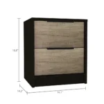Black nightstand with drawers in a modern bedroom setting