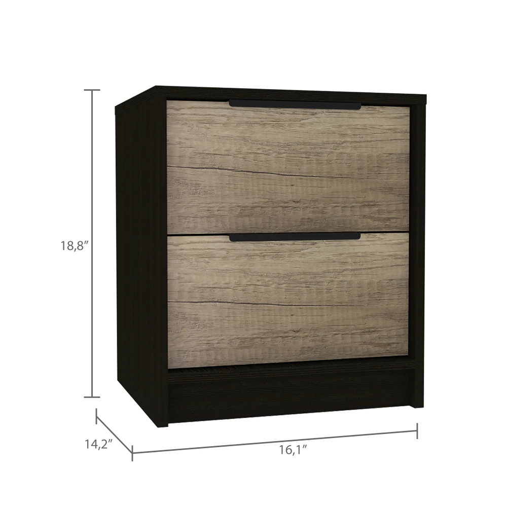 Kaia Nightstand with Two Drawers – Black Pine Bedside Table