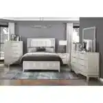 Antique White Nightstand with 2 Drawers – Modern Bedside Cabinet with Reeded Fronts – styled in a modern Nightstands setting