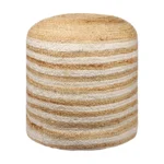boho pouf ottoman - Goldoma 18 inch natural and white jute blend cylinder striped pouf ottoman