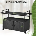 Outdoor Bar Cart Table, Large Wicker Island Rolling Cart, Black – side view