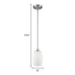 Overhead view of the HMS silver hanging light with frosted glass shade, showing its sleek design and warm illumination