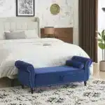 Goldoma Modern Velvet Convertible Storage Ottoman with Pillow - Navy Blue