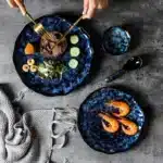 Ceramic Dinner Plates and Bowls, Blue Dishes, Creative Japanese Retro Kiln Changed Tableware Set, Dinnerware – close-up