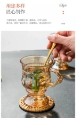 Heat Resistant Thick Glass Cup Luxurious European Style Teacup Coffee Cup Healthy Drink Mug Tea Mugs – side view
