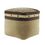 Brown and cream striped pouf ottoman with metal grommets - Goldoma 20-inch foldable footrest and extra seat