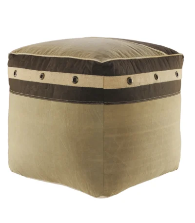 Brown and cream striped pouf ottoman with metal grommets - Goldoma 20-inch foldable footrest and extra seat