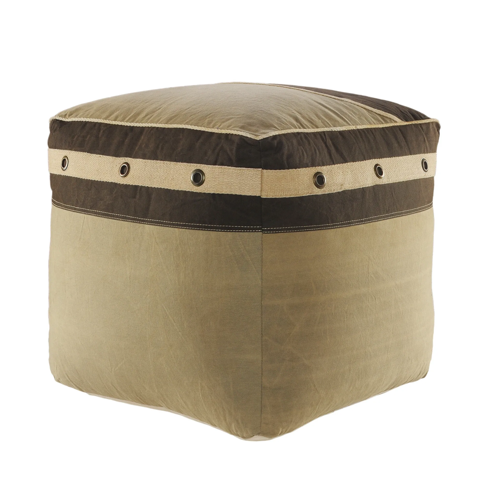 Goldoma 20-Inch Brown Cotton Striped Pouf Ottoman - Foldable Footrest & Extra Seat