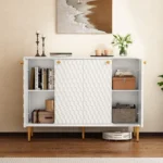 Hexagon Honeycomb Pattern Sideboard Cabinet with 4 Doors, Credenza Storage Cabinet, Modern Kitchen Buffet - Image 3