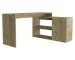 HMS 60" Natural L-Shaped Computer Desk with Three Drawers and Bookshelf Portable Metal Laptop Table for Bedroom or Hotel Use