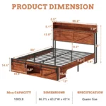 Goldoma queen bed frame with storage headboard, charging station, and LED lights in a modern bedroom setting