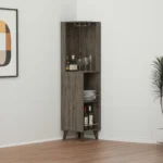 HMS 73 Modern Home Corner Bar Cabinet Dark Brown Wood with One Drawer Stainless Steel and Metal Panel