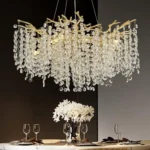 Crystal Branches Chandelier,Modern Round Pendant for Dining Room, K9 Crystal Light Fixture Chandelier for Bedroom, Living