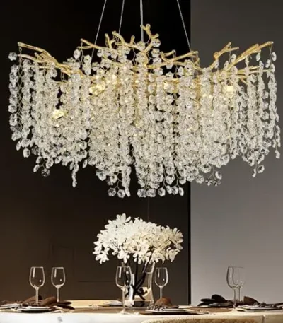 Crystal Branches Chandelier,Modern Round Pendant for Dining Room, K9 Crystal Light Fixture Chandelier for Bedroom, Living