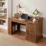 55" Modern Office Desk with Storage Cabinet & Charging Station Barn Door Writing Desk with Keyboard Tray Eco-Friendly