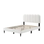 Goldoma Upholstered Full Size Bed with PU Leather Headboard – Modern Platform Bed Frame, No Box Spring Needed, Easy Assembly