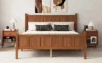 Queen size adjustable velvet upholstered bed with headboard and footboard in wood grain finish - Goldoma modern bedroom furniture