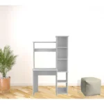 HMS 40" White Computer Desk with Shelf and Drawer Adjustable Simple Modern Office Desk Wooden and Metal Computer Table