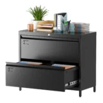2 Drawer Metal Lateral File Cabinet Black Business Card Holder Lock Home Office School Hanging Letter Legal F4 A4 Size