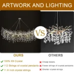 Modern Crystal Silver Chandelier, 47" Large Rectangular Tree Branch Chandeliers for Dining Room Over Table,Living