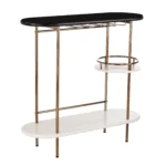 HMS Steel Serving Trolley Gold Black White Metal Oval Bar Cart with Wine Storage for Dining Living Room Hotel Restaurant Use - Image 2
