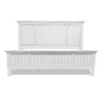 Goldoma white carved geometric distressed solid wood king bed frame in bedroom