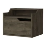 Floating nightstand with drawer and dual shelf display mounted on wall in modern bedroom