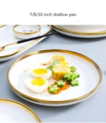 Nordic Style Gold Inlay Bright White Porcelain Dinner Sets Ceramic Bowl Dish Plates Set Porcelain Dinnerware For Household