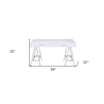 HMS 54" Solid Wood Writing Desk with Two Drawers White and Silver Laptop Table for Bedroom Gaming Computer Desk – top view