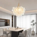 20-Inch Gold Pendant Light Chandelier with Threaded Clear Glass Globe Shade,Adjustable Height, Ideal for Living Room(No