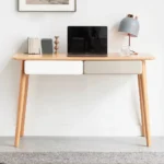 Solid Wood Computer Desk - 47'' Large Size Office Desk with 2 Drawers, Modern Simple Style PC Table – base detail