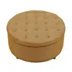 Goldoma Round Tufted Storage Ottoman with Nailhead Trim, Beige Fabric – close-up detail