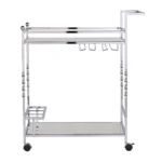 HMS 29 Luxury Silver Metal Mirrored Glass Rolling Bar Cart Dining Living Room Serving Trolley with Wine Storage Iron Material - Image 2