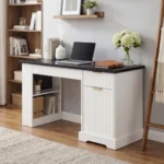 Modern Solid Wood Fluted Office Desk Storage Cabinet Drawers Eco-Friendly Adjustable Height Computer Writing Desk Power