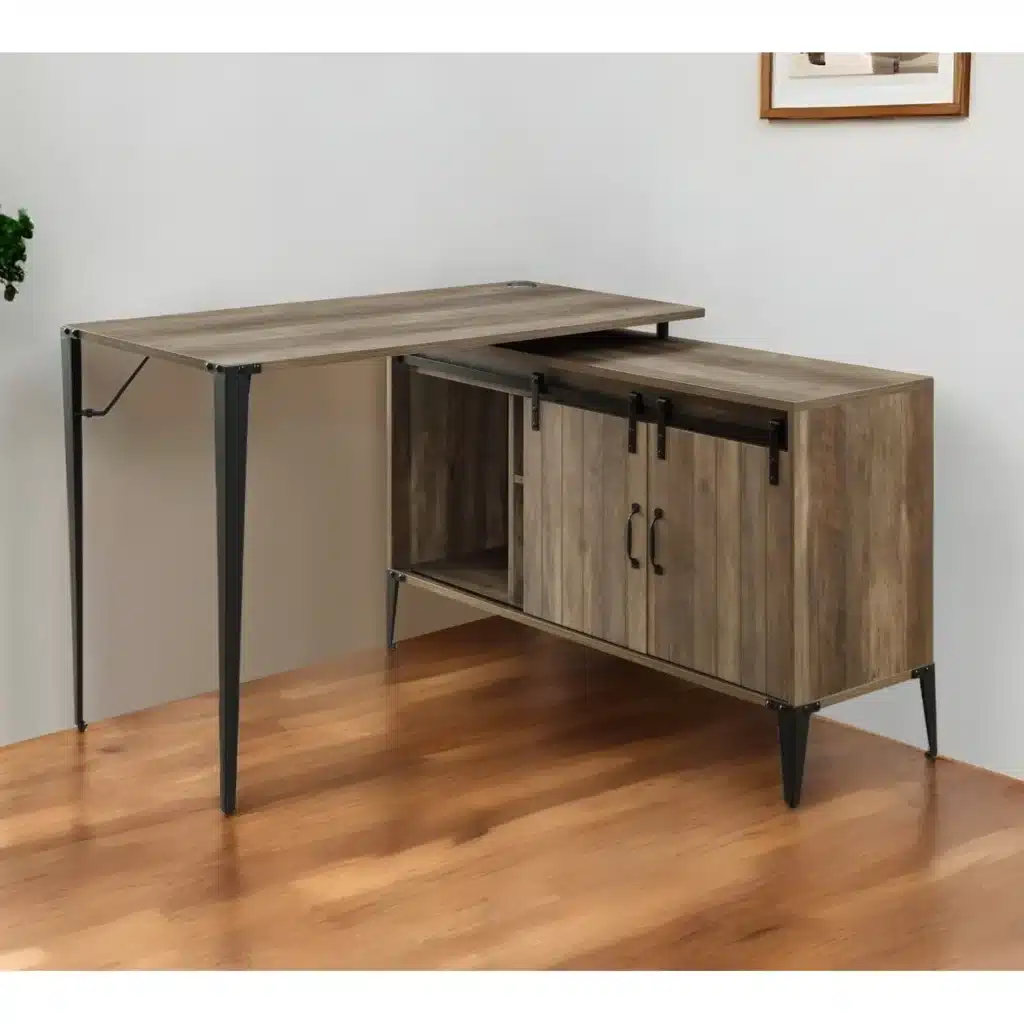 HMS 48" Convertible L-Shape Writing Desk Ergonomic Office Desk with Drawer Extendable Wooden Metal for Home Office Brown