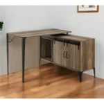 HMS 48" Convertible L-Shape Writing Desk Ergonomic Office Desk with Drawer Extendable Wooden Metal for Home Office Brown