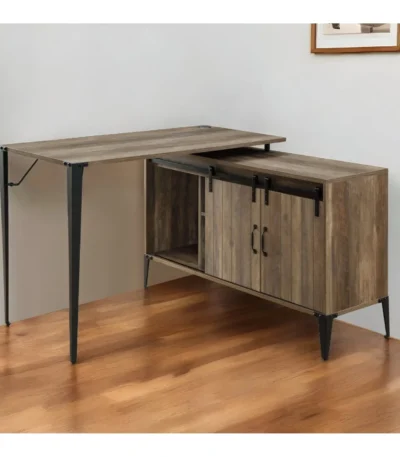 HMS 48" Convertible L-Shape Writing Desk Ergonomic Office Desk with Drawer Extendable Wooden Metal for Home Office Brown