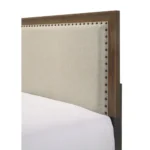 Modern queen bed frame with tufted headboard in brown cherry finish from Goldoma