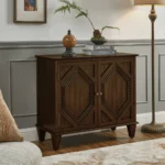 33.6" Retro Wood Sideboard Buffet Cabinet Modern Design Symmetrical Geometric Accent Display Cabinets Media Console Credenza - Image 2