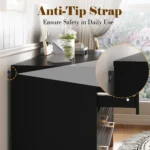 Modern 6-drawer double dresser with metal handles and solid wood legs in a kids room - Goldoma black storage cabinet