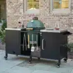 Modern Waterproof Portable Metal Outdoor Grill Cart Fold-out Prep Table Adjustable Shelves Spice Rack Outdoor Kitchen Island