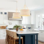 Hand Woven Rattan Chandelier Coastal Boho Pendant Light UL-Listed Over Kitchen Island, Dining & Living Rooms – side view
