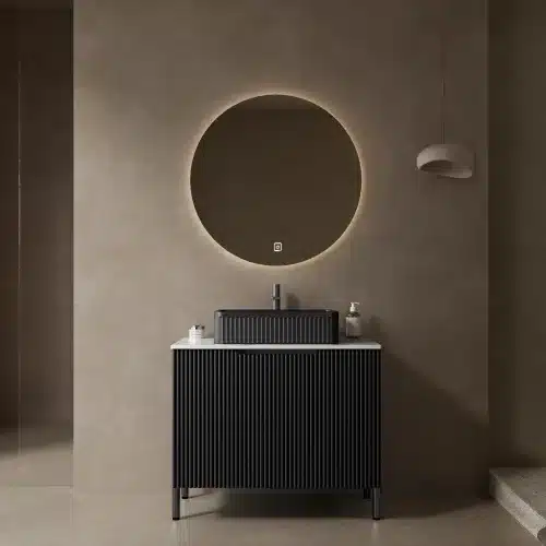 Factory 30 bathroom vanity in white with integrated sink, freestanding design with two doors, isolated on white