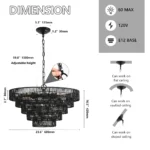 24" Rustic 5-Tier Black Hemp Rope Pendant Light Chandelier with 8 E12 Sockets,Boho Farmhouse Ceiling Fixture (Bulb Not