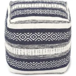 Goldoma handwoven cotton unstuffed boho pouf cover in indigo on a light background