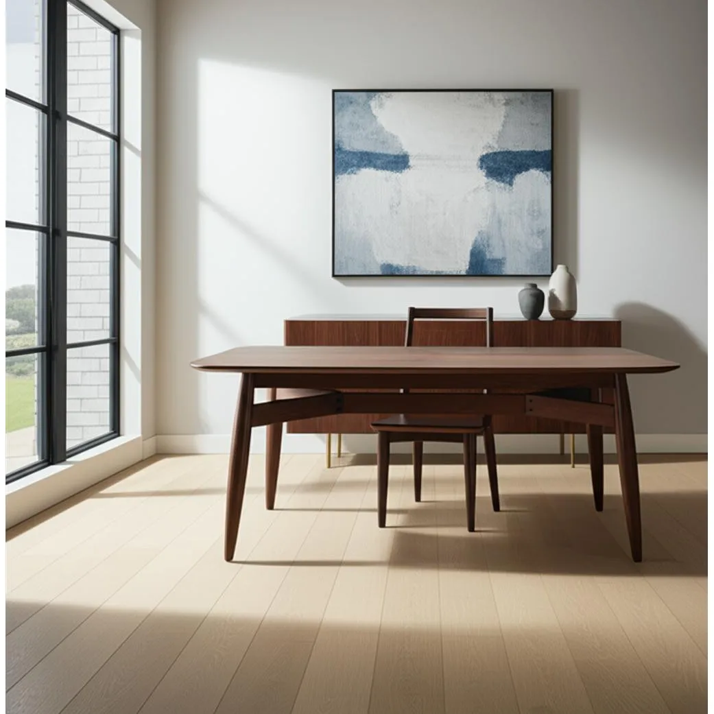 Espresso solid wood dining table 78 inch rectangular in a modern dining room